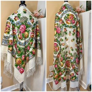 Russian Large Floral Wool Scarf